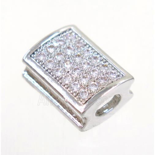 copper rectangle beads paved zircon, platinum plated