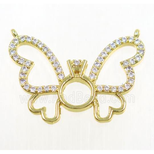 copper butterfly pendant paved zircon with 2loops, gold plated