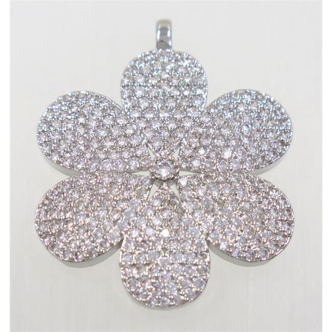 copper flower pendant paved zircon, platinum plated