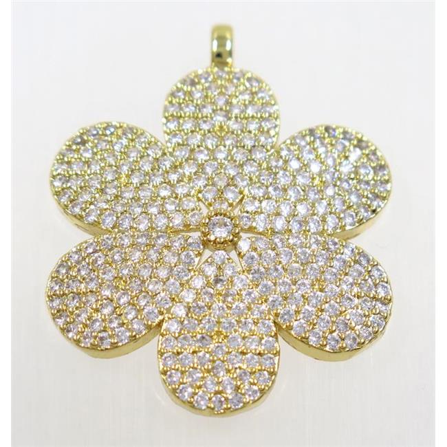 copper flower pendant paved zircon, gold plated