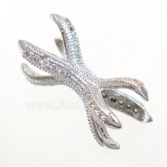 copper beadholder charm paved zircon, platinum plated