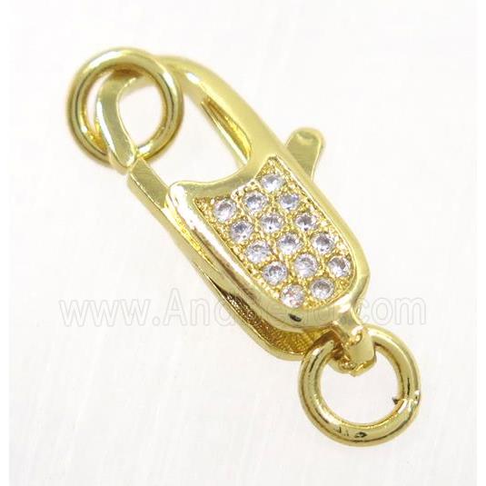 copper clasp pave zircon, gold plated