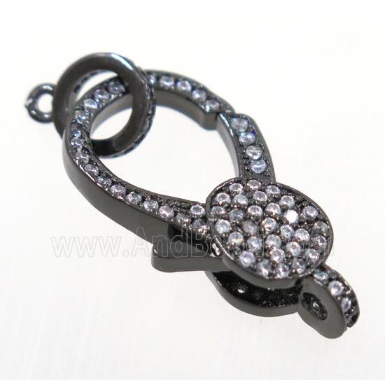 copper Lobster Clasp pave zircon, black plated