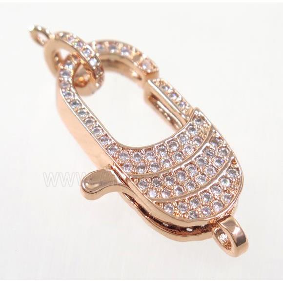 copper Lobster Clasp pave zircon, rose gold