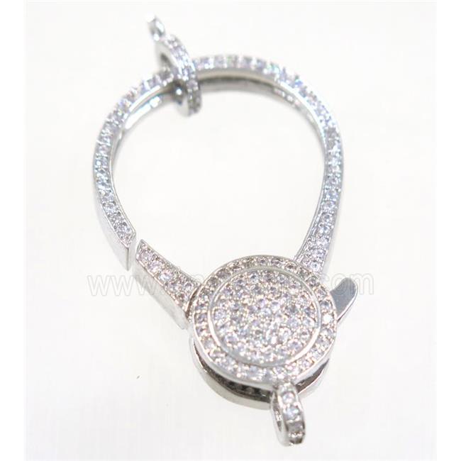 copper Lobster Clasp pave zircon, platinum plated