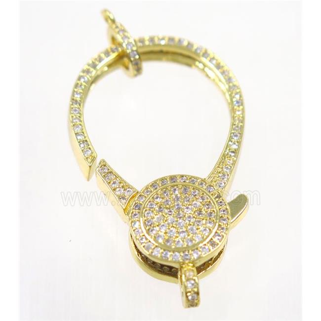 copper Lobster Clasp pave zircon, gold plated
