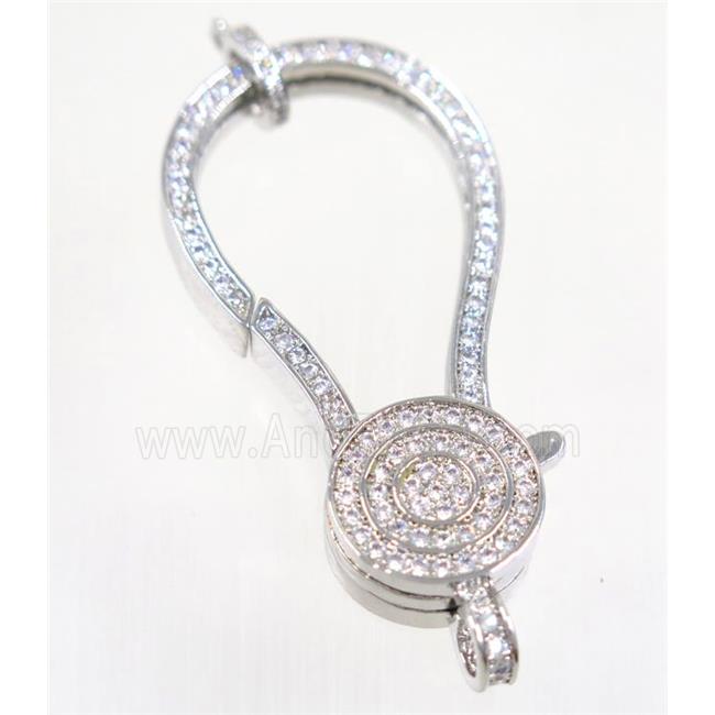 copper Lobster Clasp pave zircon, platinum plated
