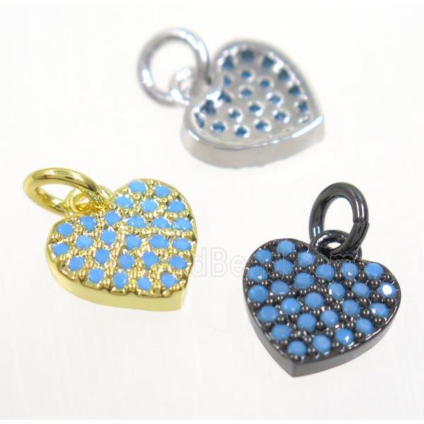 copper Heart pendant paved zircon, mix color, turq