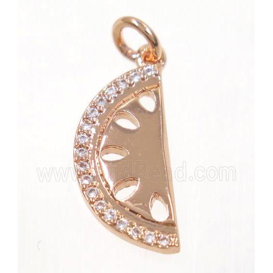 copper moon pendant paved zircon, rose gold