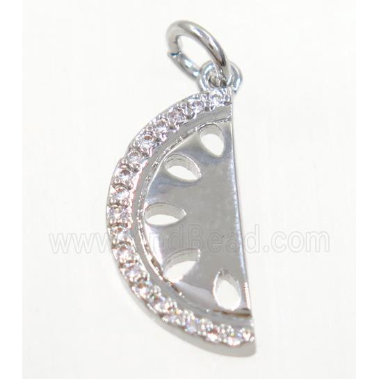 copper moon pendant paved zircon, platinum plated