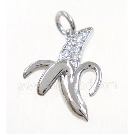 copper Banana pendant paved zircon, platinum plated