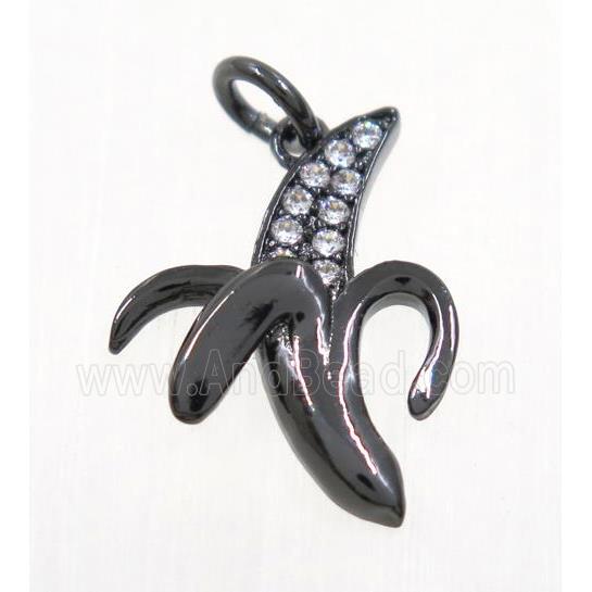 copper Banana pendant paved zircon, black plated