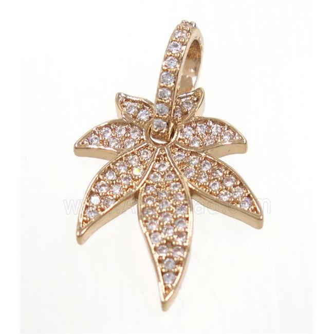 copper leaf pendant paved zircon, rose gold