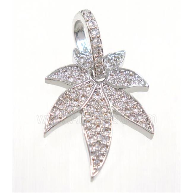 copper leaf pendant paved zircon, platinum plated