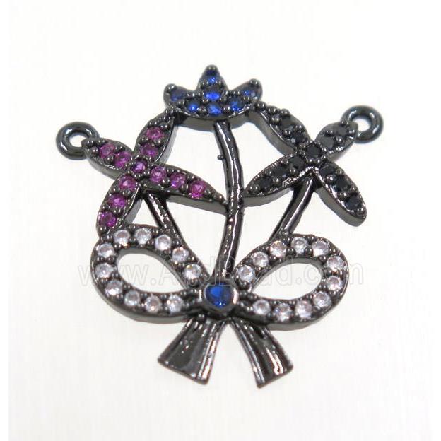 copper flower pendant paved zircon with 2loops, black plated