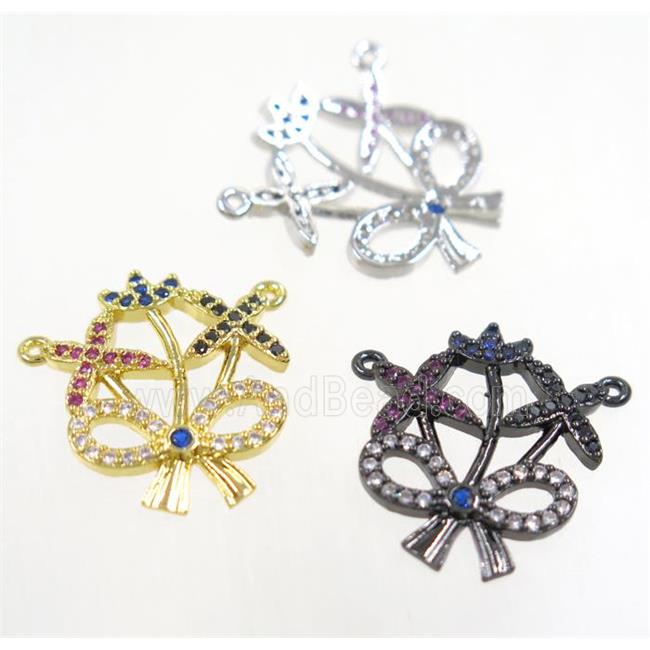 copper flower pendant paved zircon with 2loops, mix color