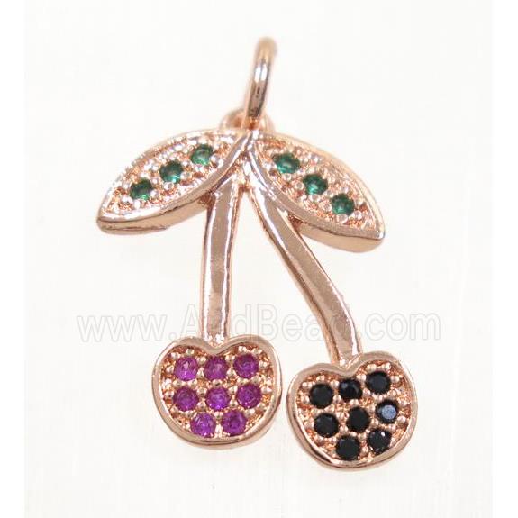 copper cherry pendant paved zircon, rose gold