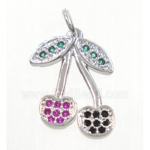 copper cherry pendant paved zircon, platinum plated