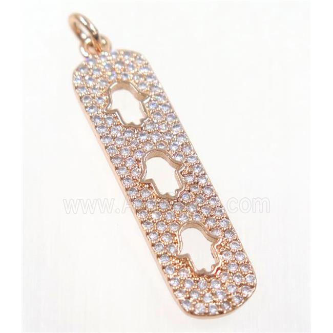copper Hamsahand pendant paved zircon, rose gold