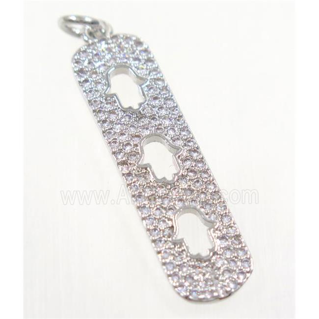 copper Hamsahand pendant paved zircon, platinum plated