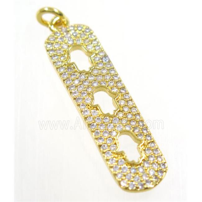 copper Hamsahand pendant paved zircon, gold plated