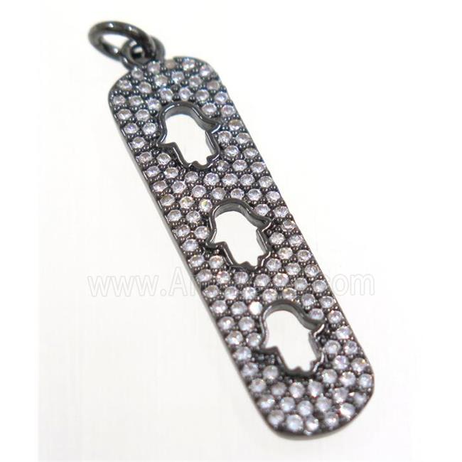 copper Hamsahand pendant paved zircon, black plated