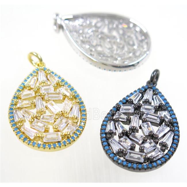 copper teardrop pendant paved zircon, mix color
