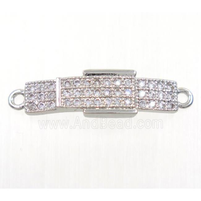 copper Buckle connector paved zircon, platinum plated