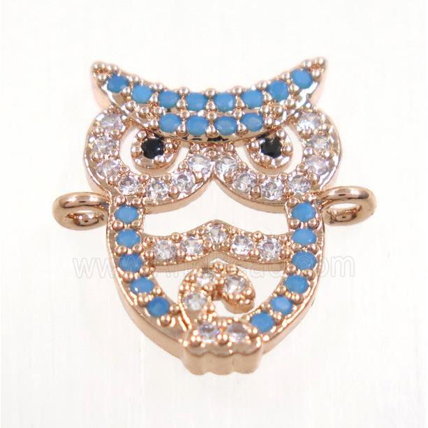 copper Owl connector paved zircon, rose gold