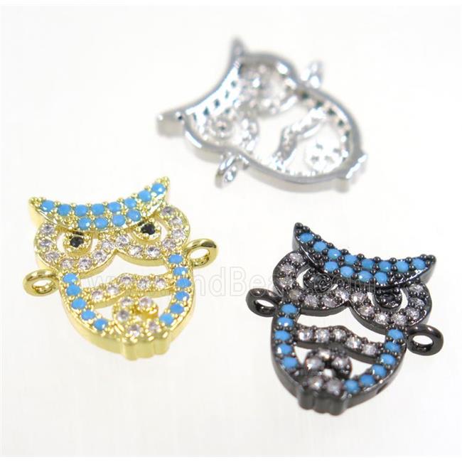 copper Owl connector paved zircon, mix color
