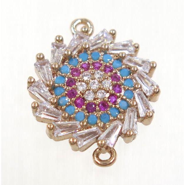 copper sunflower connector paved zircon, rose gold