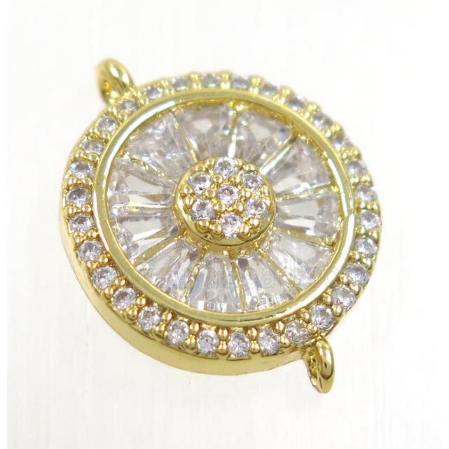 copper circle connector paved zircon, gold plated