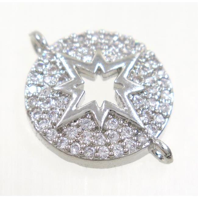 copper northstar connector paved zircon, platinum plated