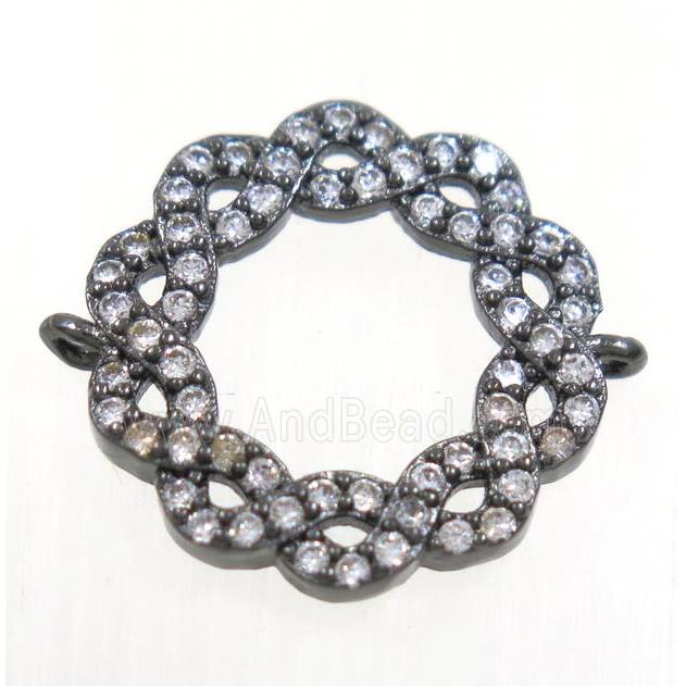 copper wreath connector paved zircon, black plated