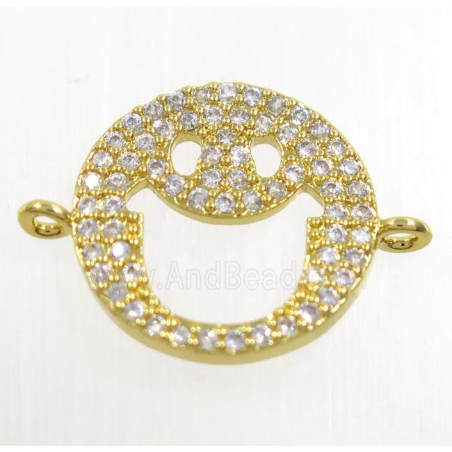copper emoji face connector paved zircon, gold plated
