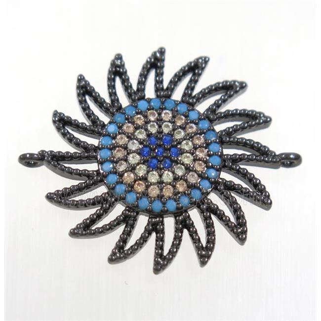 copper sunflower connector paved zircon, black plated