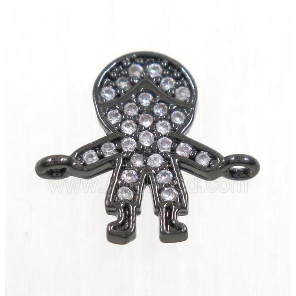 copper boy connector paved zircon, black plated