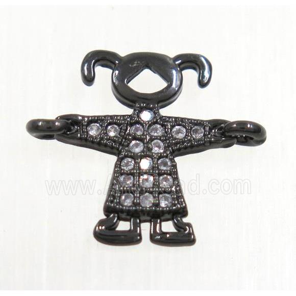 copper girls connector paved zircon, black plated