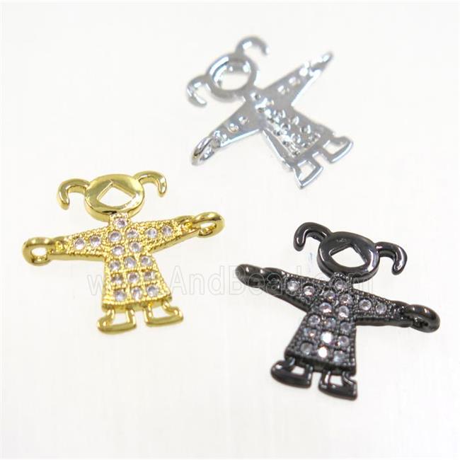 copper cartoon girl connector paved zircon, mix color