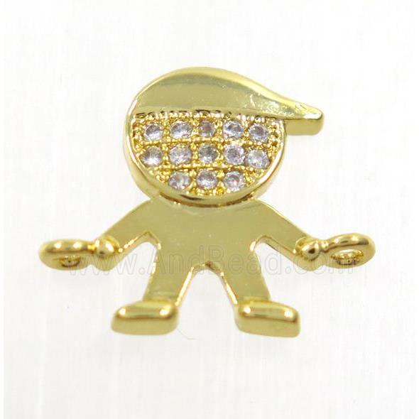 copper boy connector paved zircon, gold plated