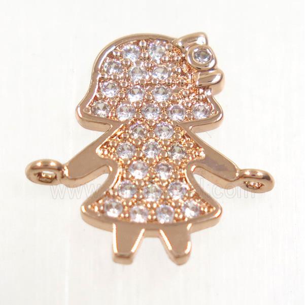copper girls connector paved zircon, rose gold
