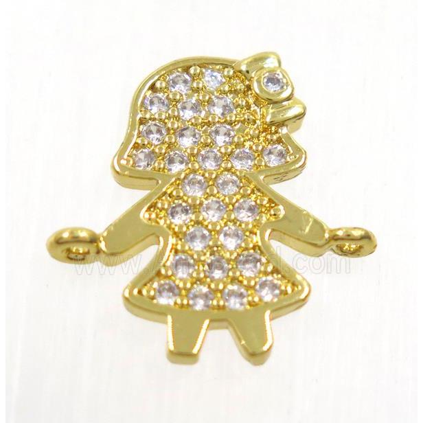 copper girls connector paved zircon, gold plated