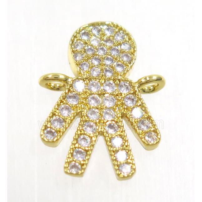 copper boy connector paved zircon, gold plated