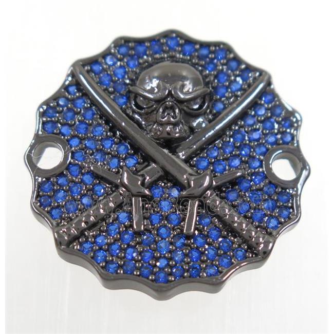 copper Jolly Roger connector paved blue zircon, black plated