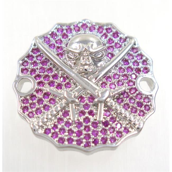 copper Jolly Roger connector paved hotpink zircon, platinum plated