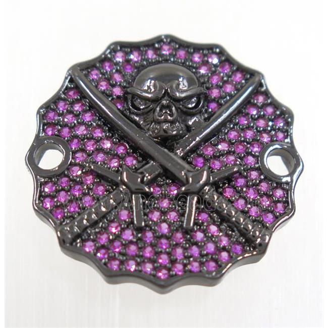 copper Jolly Roger connector paved hotpink zircon, black plated