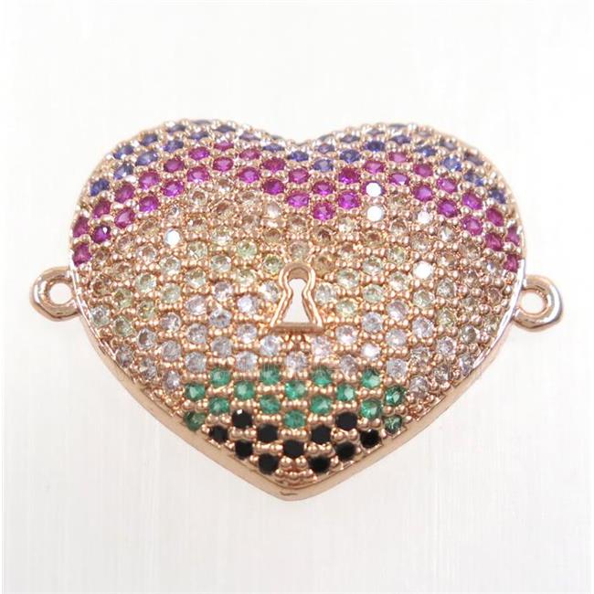 copper heart connector paved zircon, rose gold
