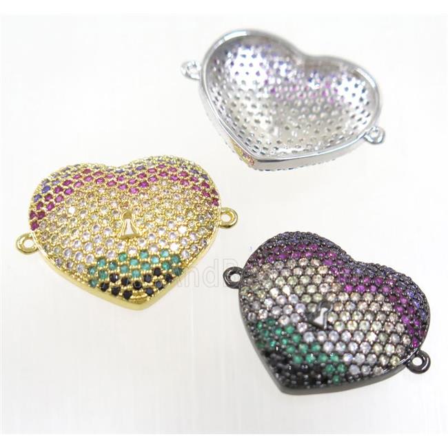 copper heart connector paved zircon, mix color