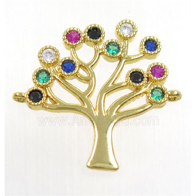 copper Tree Of Life connector paved zircon, gold plated