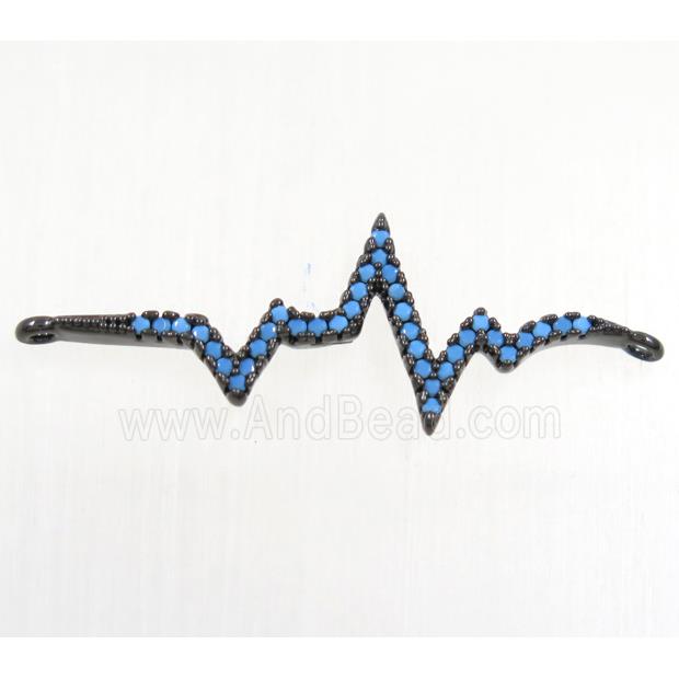 copper cardiogram connector paved zircon, black plated, turq
